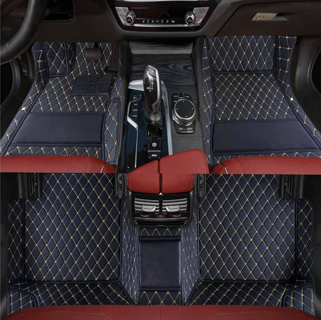 Custom Personalized Floor Mats ,Luxury Full Coverage All Weather Car Floor Mats,Anti-Slip Leather Car Mat Set ,Custom Floor Mat, for 99% of Cars, Trucks & SUV. (black66yellow)