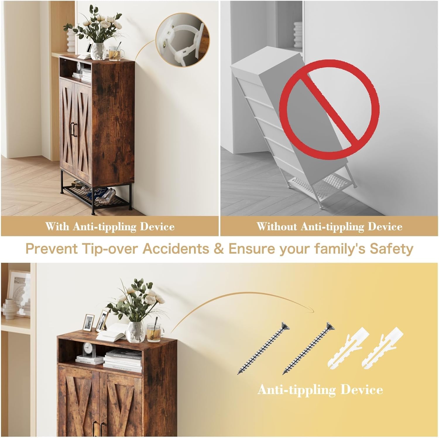 Large 24-Pair Shoe Cabinet with Doors, 7-Tier Wooden Shoe Rack with Removable Shelves, Freestanding Entryway Storage Organizer, Hallway Closet Solution, Rustic Brown