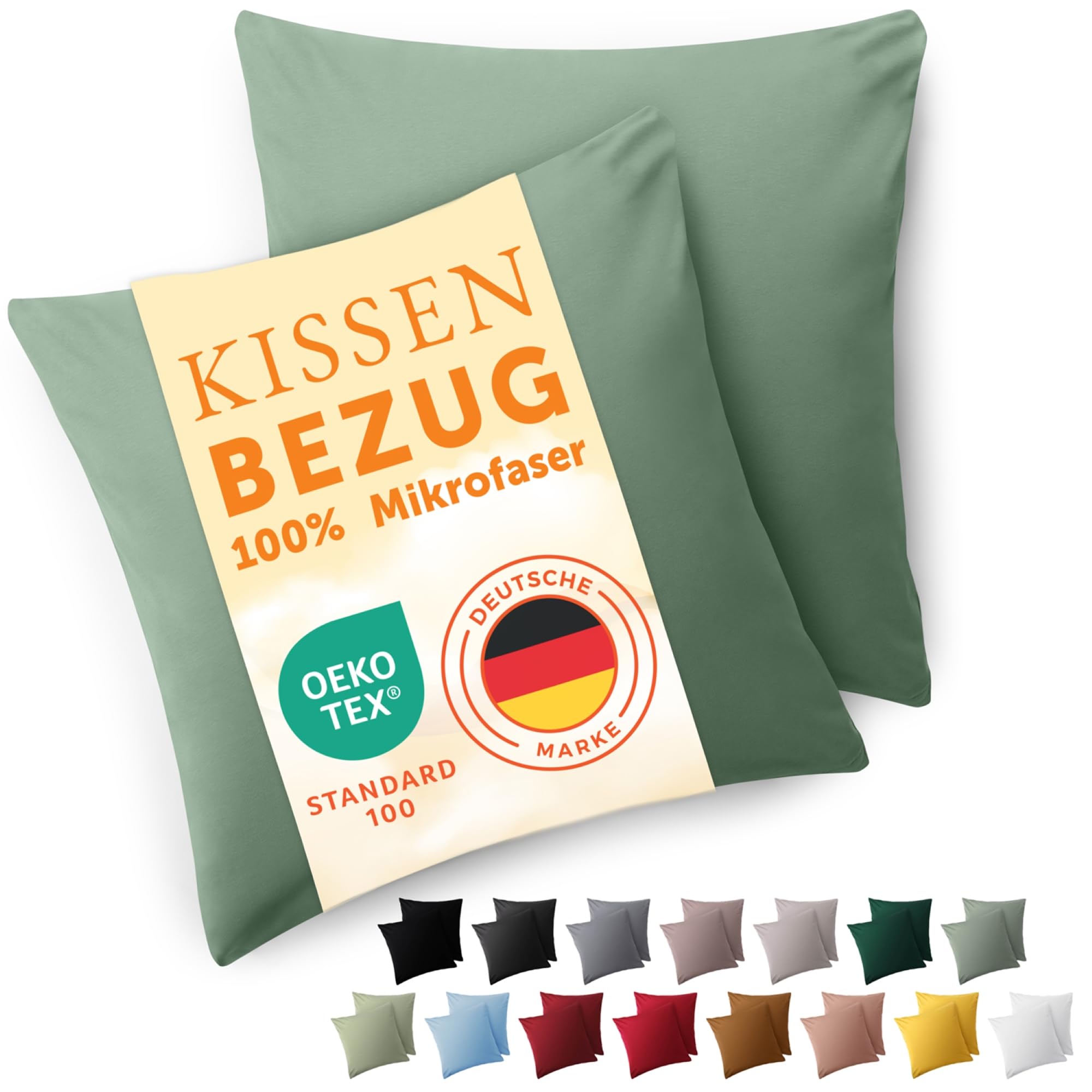 Blumtal Kissenbezug 40 x 40, 2 Stück - Oeko-TEX zert. Kissenbezüge 100% Mikrofaser in extra weich & waschmaschinenfest - Bezug Kissen 40x40 Sommergrün