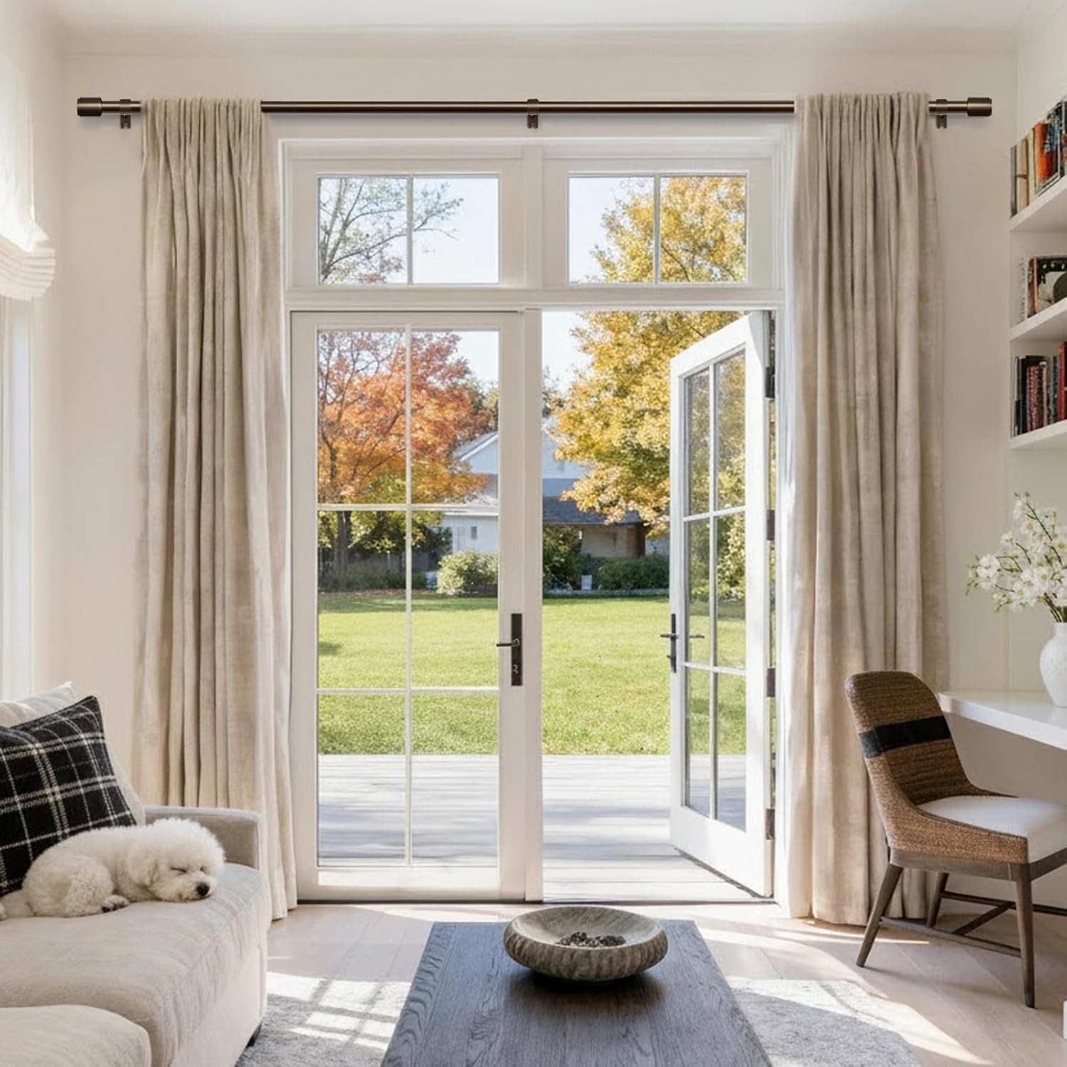 Curtain Rods for Windows 48 to 84, Bronze Curtain Rod, 1 Inch Heavy Duty Decorative Drapery Rods with Adjustable Length for Living Room, Bedroom, Outdoor/Indoor