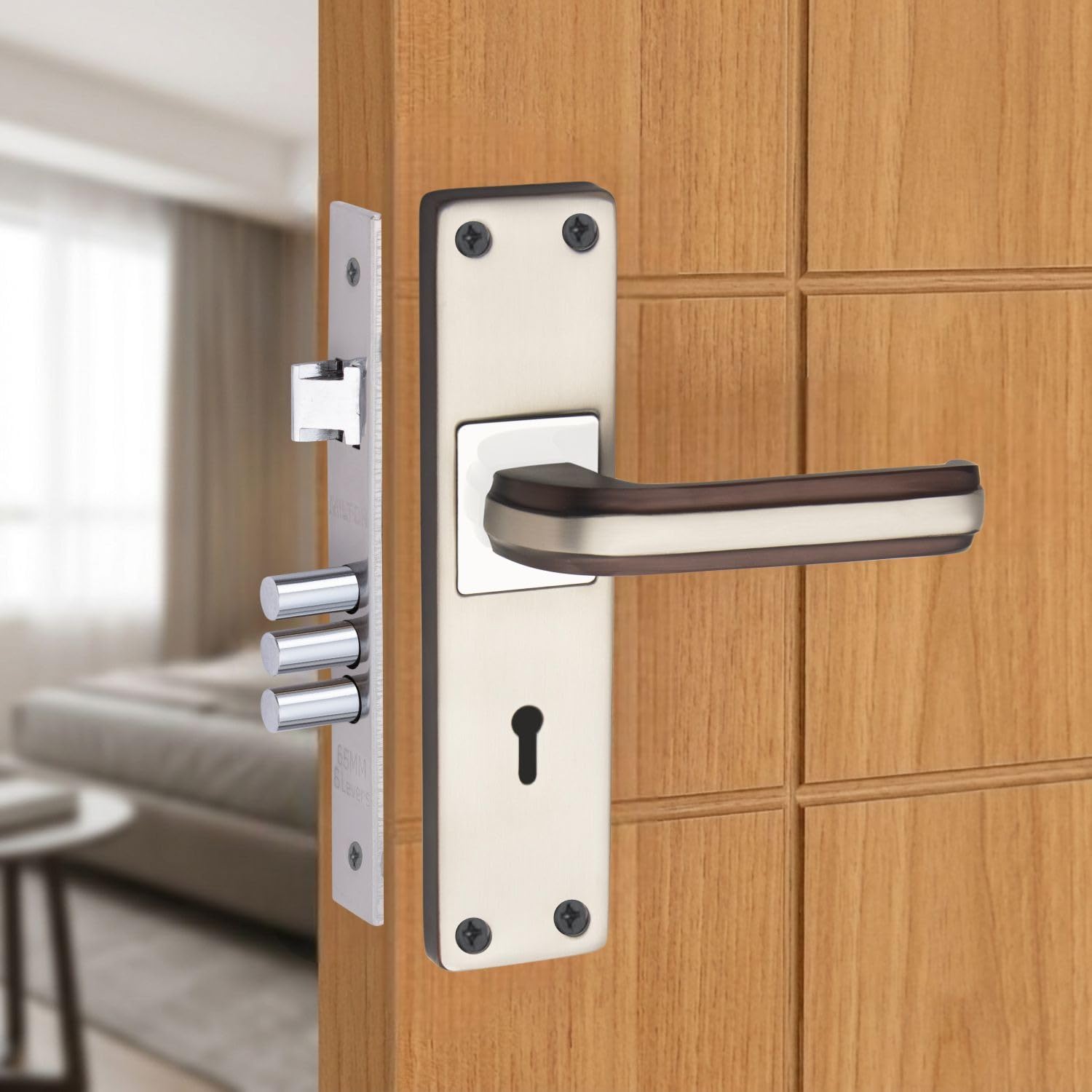 Milton Iron Mortise Lock Set with Lock Handle, Mat SS Finish, 200mm x 50mm Plate, 125mm Handle Length, MHI-09, Includes Keys and Lock-image-20