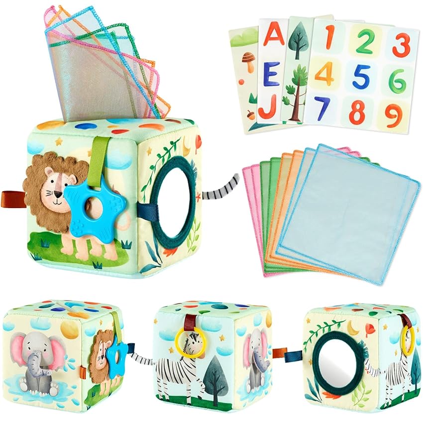 WERNNSAI Scatola di Fazzoletti Giocattolo Montessori per Bambini 6-12 Mesi Giochi Sensoriali per Neonati con Fazzoletti Stropicciati e Sciarpe di Seta per Neonati Regalo per l'Apprendimento Precoce