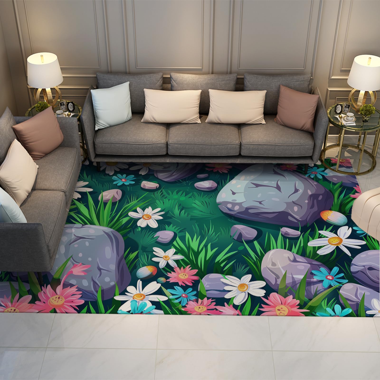 Tapis de bande dessinée pour chambre d'enfant et ado motif herbe 180x300