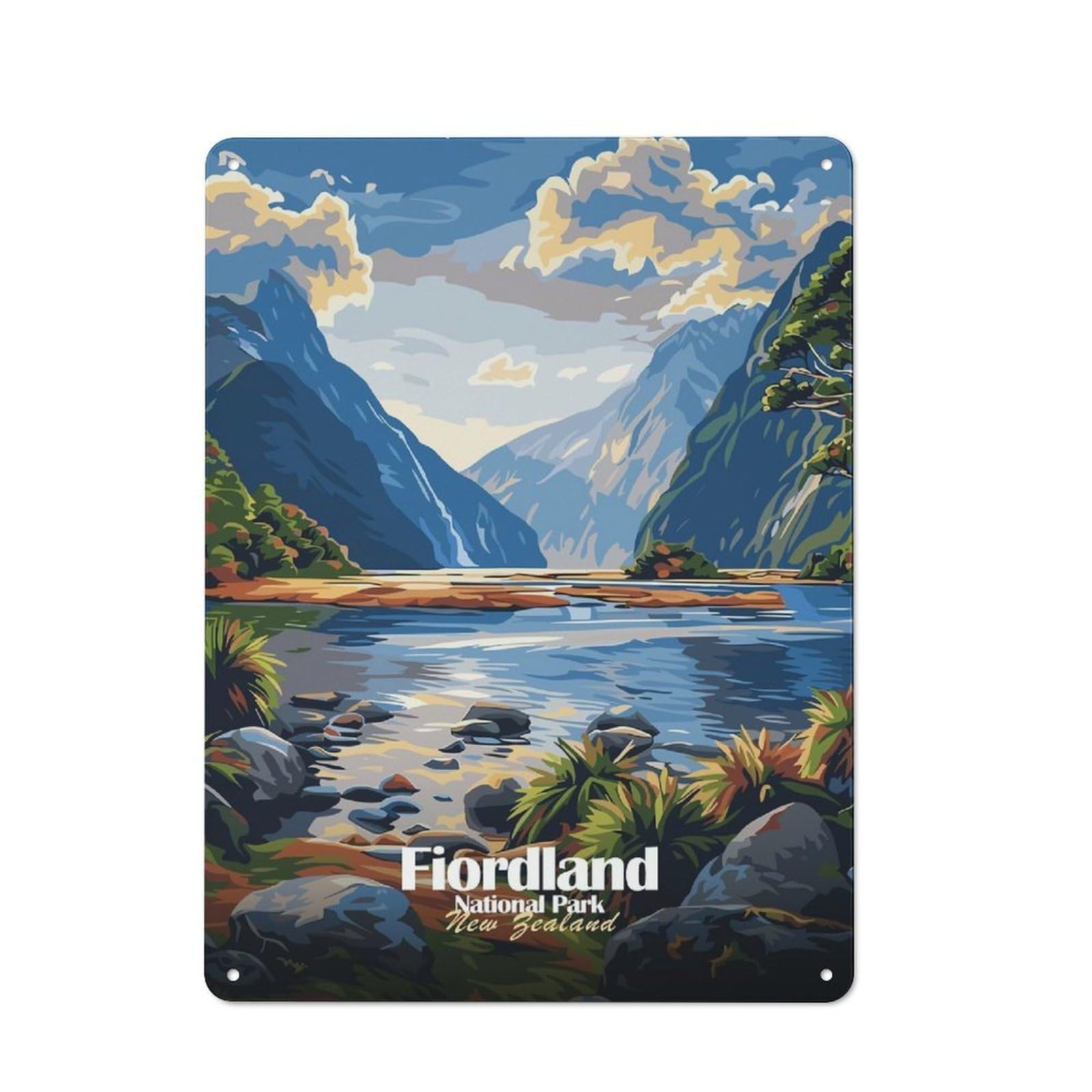 Junmoney Style-9 Fiordland National Park, New Zealand Rustic Metal Sign 40X30cm For Garden Room Or Summerhouse, For Themed Interiors In Garden Rooms And Summerhouses