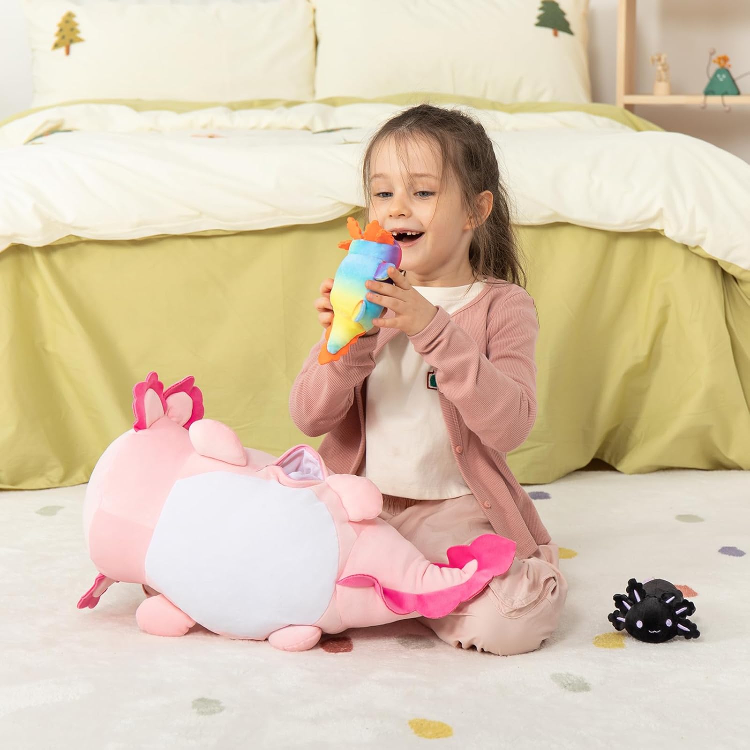 MaoGoLan Pink and Light Blue Giant Axolotl Plush with Babies Inside,23.5" Large Ultra Soft Axolotl Stuffed Animals Throw Pillow-Squishy Stuffed Axolotl Plush Collection Gift for Axolotl Lover,Kids