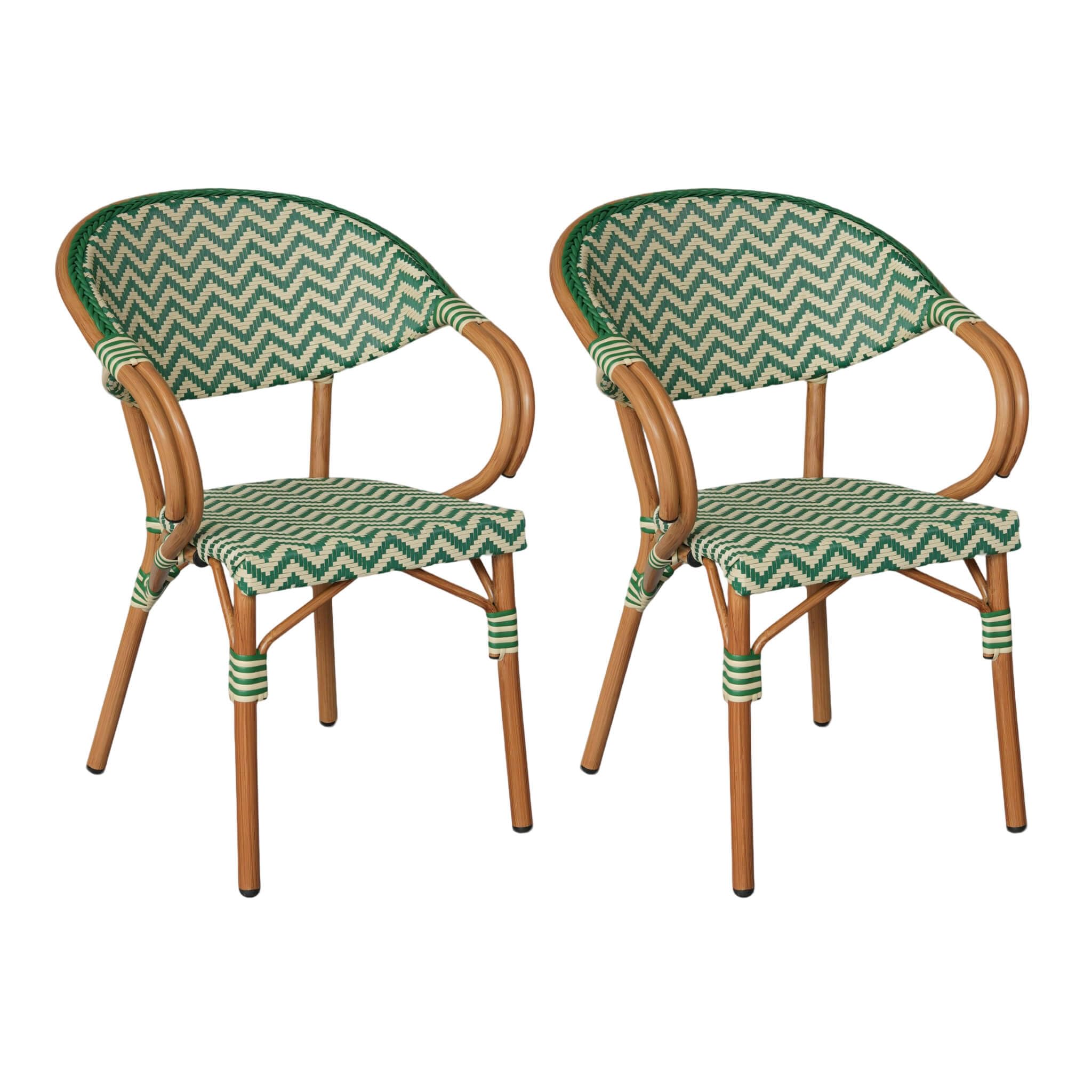 Rebecca Mobili Set de 2 Sillas de Jardín, Sillones de Exterior Apilables, Verde y Blanco, Estructura de Aluminio, Resistentes – Medidas AxANxFON: 84 x 57 x 57 cm – Art. RE7259