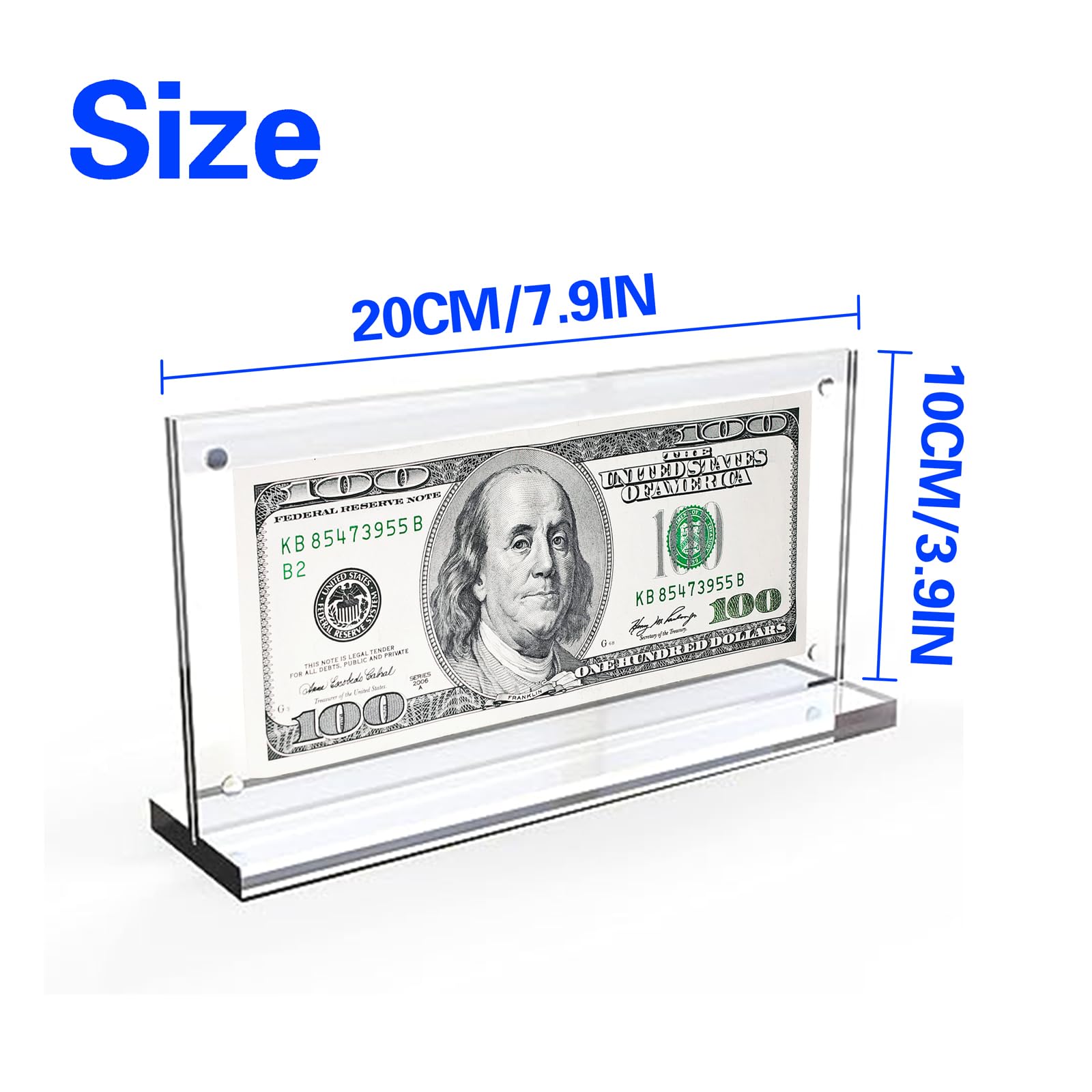 2 pezzi Cornici per Banconote in Acrilico, Supporto per Foto di Banconote Euro e Dollari, Protettore per Monete e Biglietti, Cornice per Denaro, Biglietti, Foto, Vetrina, 20 * 10,5 cm