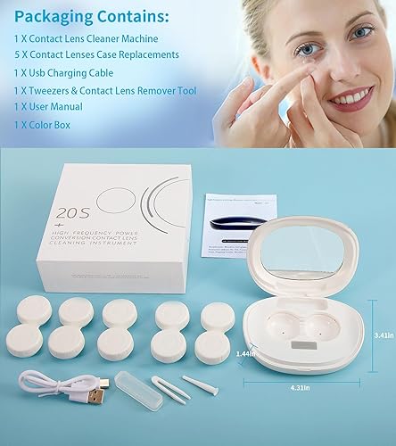 Miniatura 7 de ofone Limpiador de lentes de contacto, máquina de limpieza ultrasónica de lentes de contacto con cargador USB, pantalla de temporizador y kit de 5
