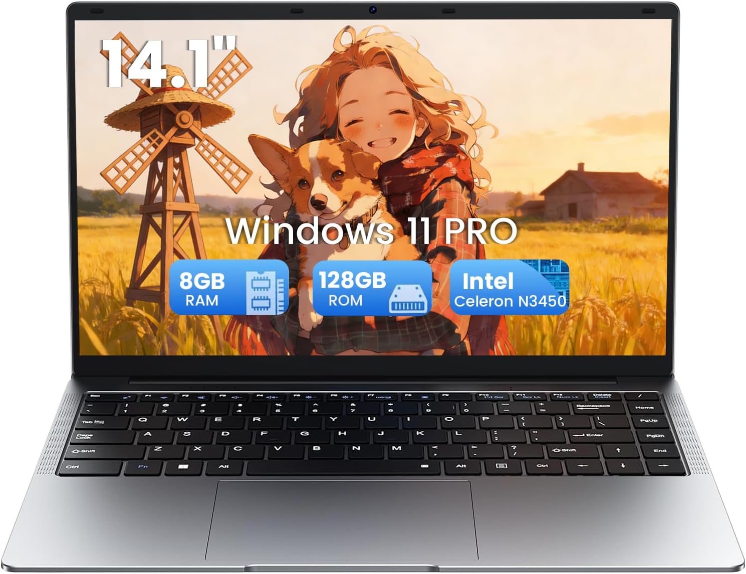 Kayoote 2026 Laptop da 14,1 pollici, laptop, 8 GB RAM 128 GB SSD, Pentium N3710, laptop notebook con display HD, chiusura aperta a 180°, 4000 mAh, WiFi5, supporta schede TF