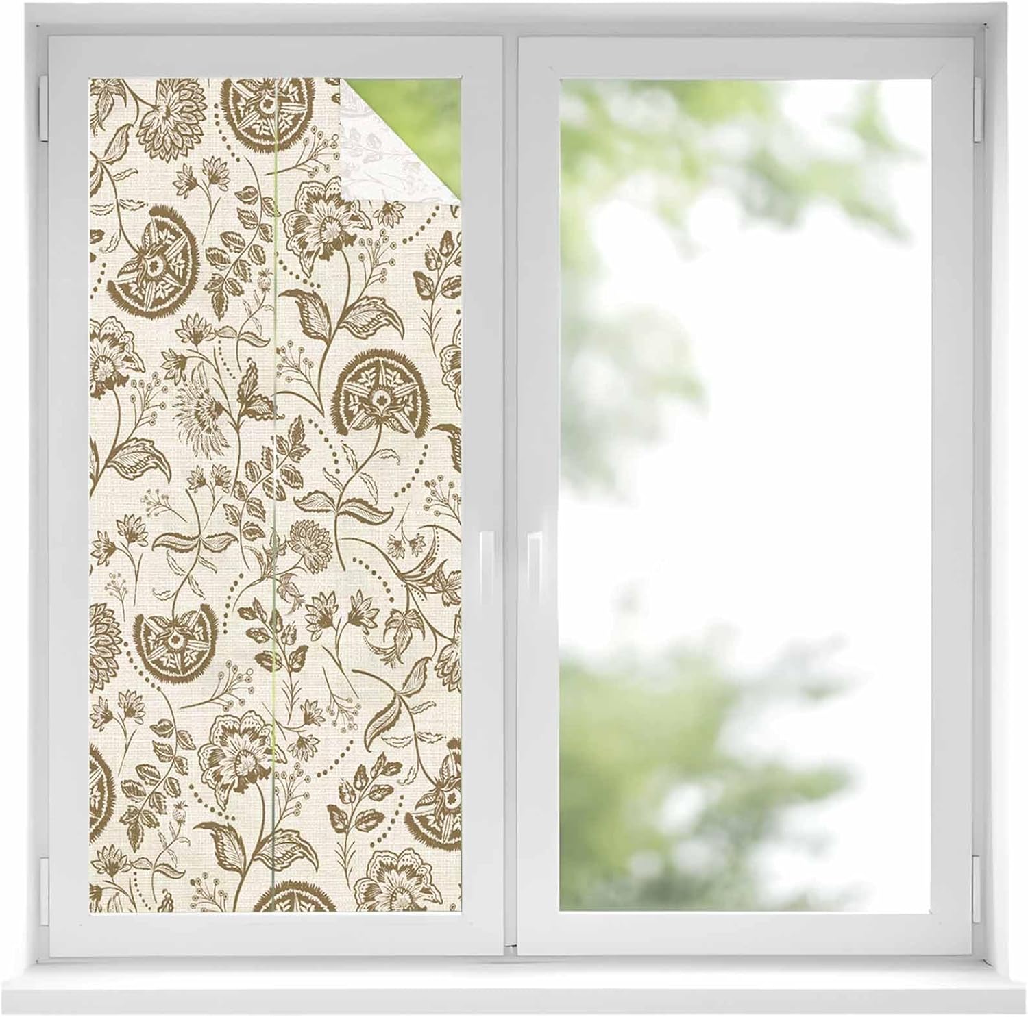 Khaki and Window Privacy Film White Stripe Decorative Glass Window Film UV Blocking Static Cling Non-Adhesive Sticker Covering for Home Door 29.5 x 118 inches