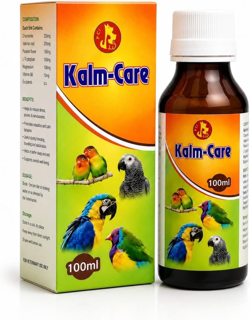 Pet Care International (PCI) Kalm Care to Help in Bird Calm and Helps in Bird Breeding for Healthy Bird Healthcare (100ml)