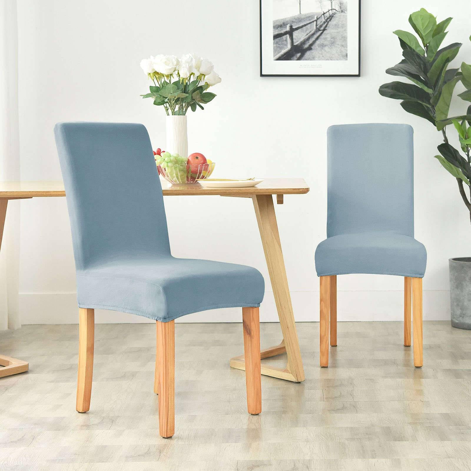 Lot Housses Chaises Velours Extensibles – Bleu Élégant Salle à Manger, Cuisine, Bureau (2/4/6 Pièces)