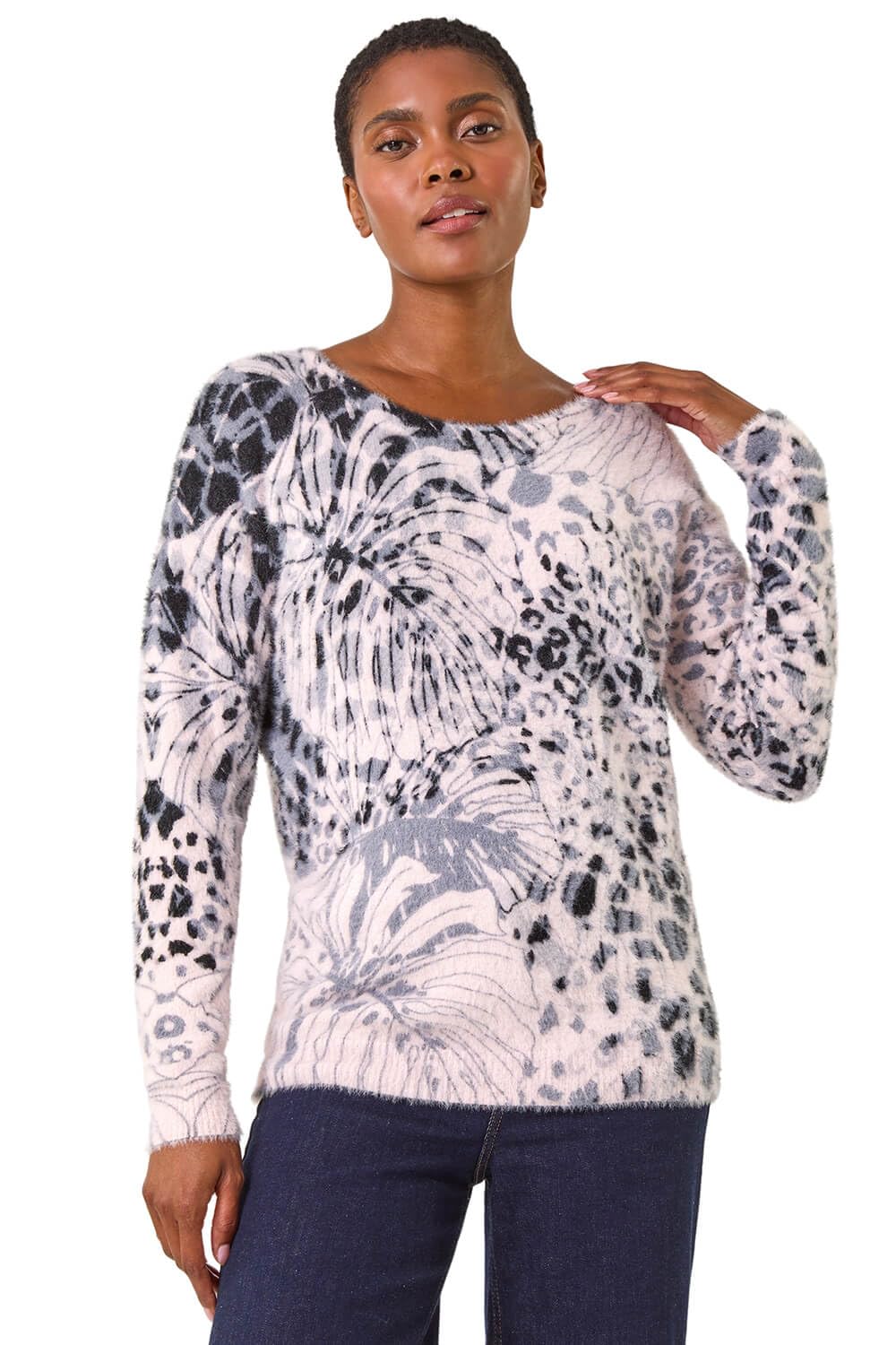 Roman Originals Women's Light Pink Roman Jumper For Uk - Hotfix Detail Knit Knitwear Knitted Soft Everyday Holiday Spring Summer Round Neckline Comfy Soft Evening Vacation Work Party - Size 20