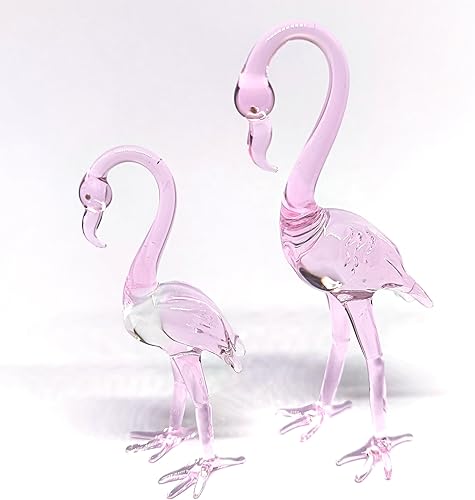 Miniatura 3 de ZOOCRAFT Exquisito par de figuras de flamenco de vidrio rosa, arte de vidrio soplado hecho a mano para decoración del hogar, amantes de los animales