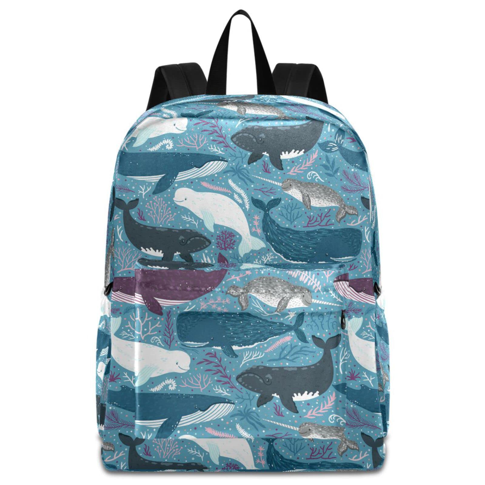 ZzWwR Ocean Coral Whale Pattern Large Portable Laptop Backpack Durable Travel Bag for Men Women School Bookbag Work Fit 16.5 Inch Notebook