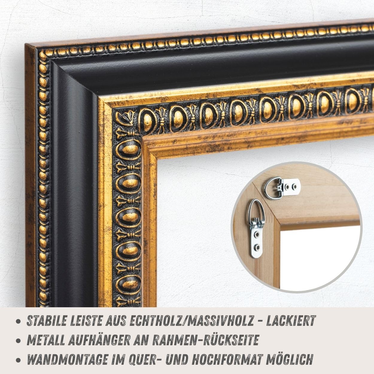 N°79 Barock Bilderrahmen 20x20 cm Bildmaß, Schwarz Gold