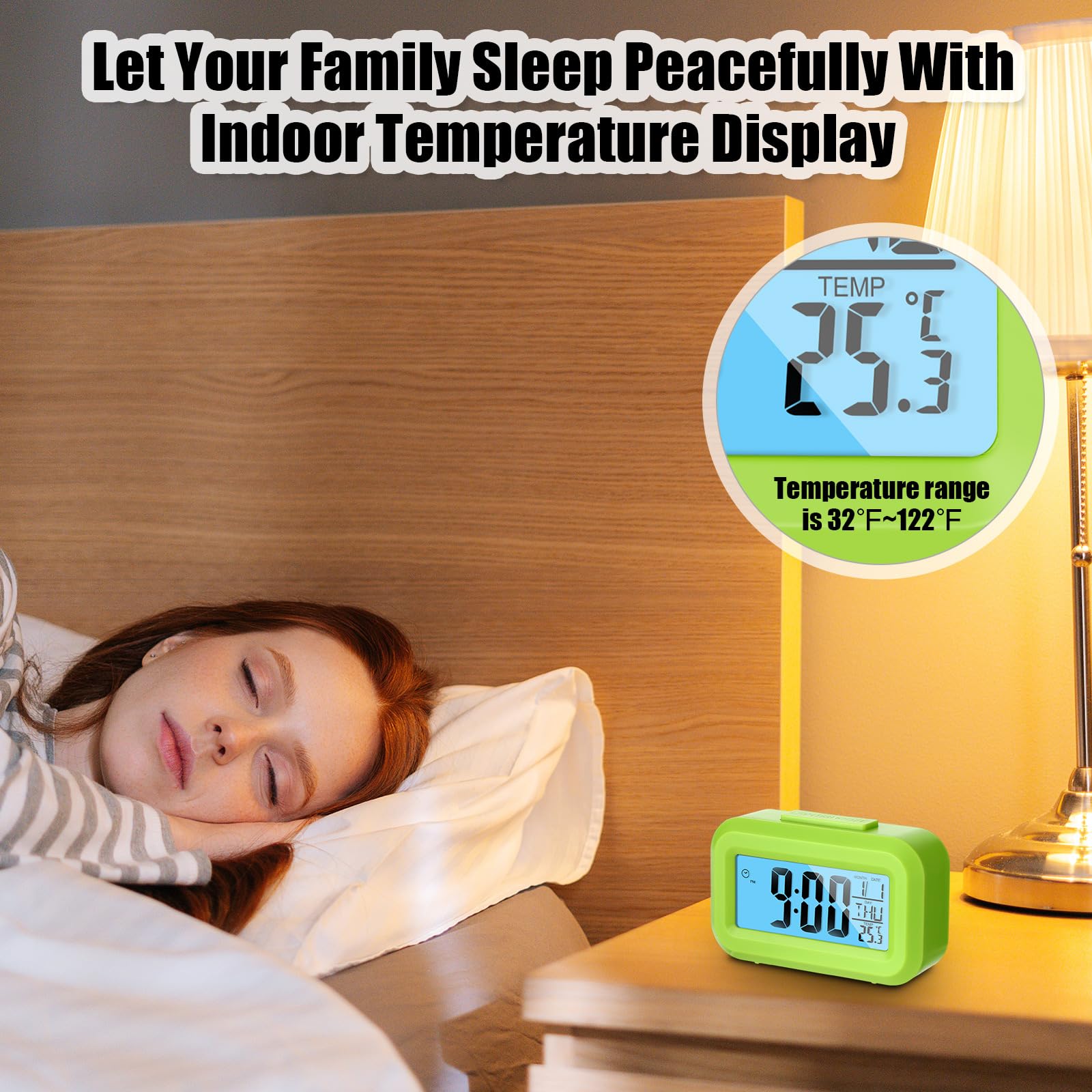 Highergo Paquete de 3 relojes despertadores digitales con pantalla LCD grande, funcionamiento simple, luz de fondo de repetición, hora, fecha, mes, reloj multifunción de temperatura para dormitorios,