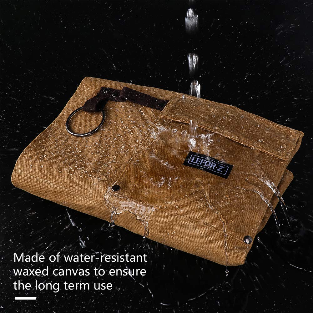 Tablier de travail pour hommes,Tablier de Soudure avec 8/10 Poches,tablier à outils en toile cirée robuste pour charpentier,menuisier avec sangles croisées dans le dos,réglable M à XXL,brun