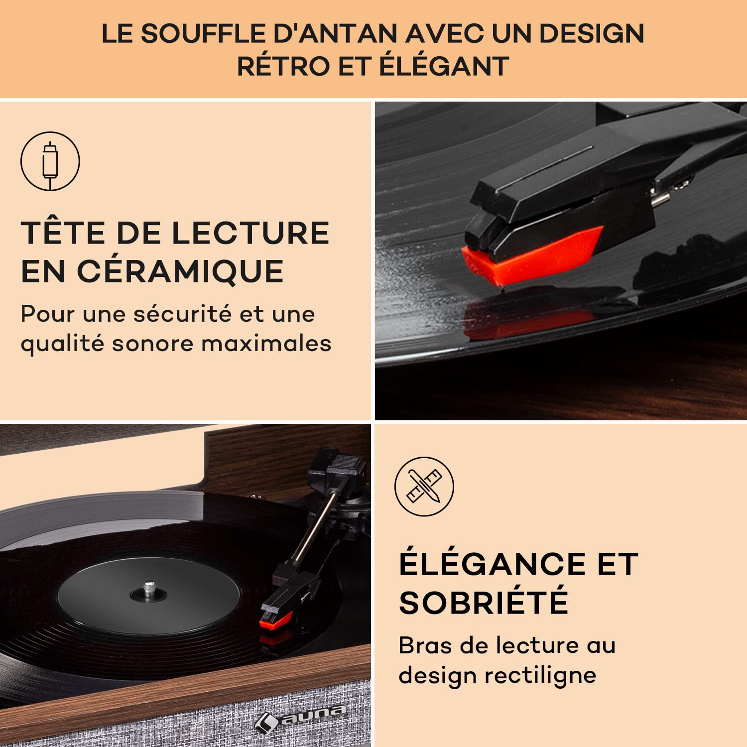 Auna Platine Vinyle Bluetooth, Tourne Disque CD, USB, DAB+, FM Radio Avec Haut-Parleur, Tourne-Disques Audio 33 Tours, Chaîne HiFi, Lecteur Vinyles, Télécommande