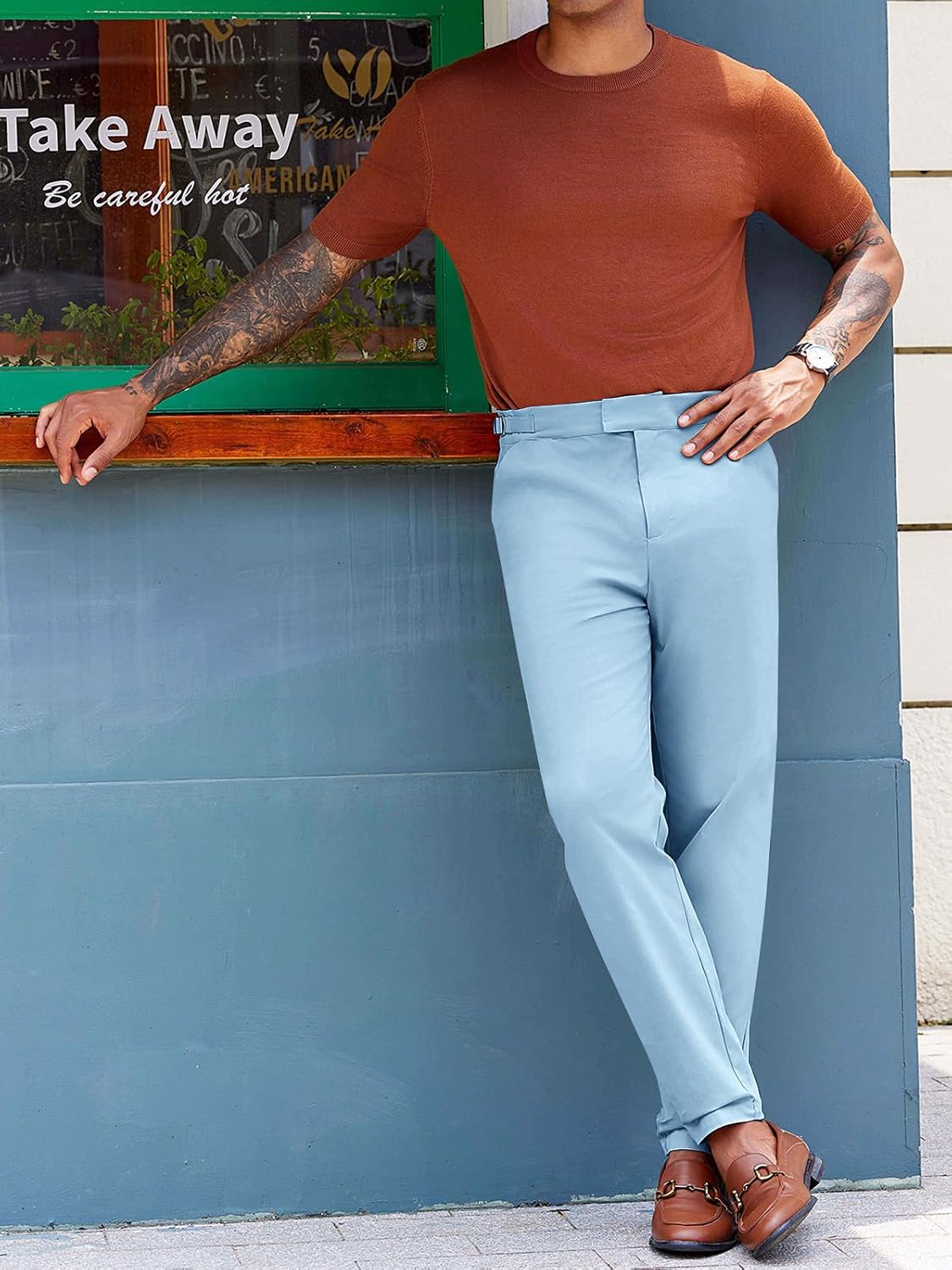 PASLTER Mens Chinos Pants Slim Fit Stretch Flat-Front Skinny Dress Suit Pants Cotton Slacks