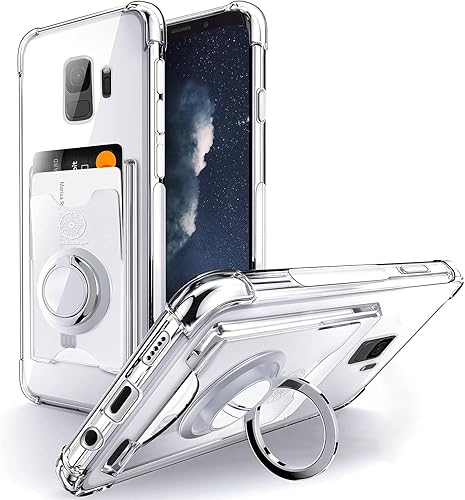 Shields Up Funda para Galaxy S9, funda Samsung S9, funda minimalista con tarjetero y soporte de anillo, protección contra caídas Funda protectora