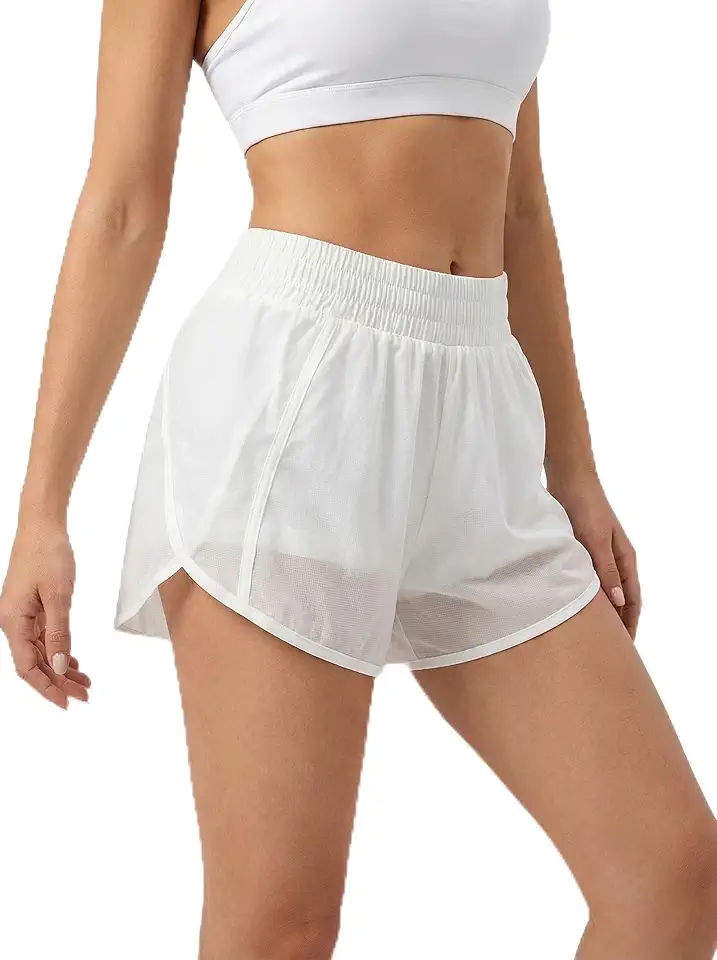 Short feminino 2 em 1 para corrida e treino com forro e bolso traseiro com zíper – Shorts atléticos para academia e fitness