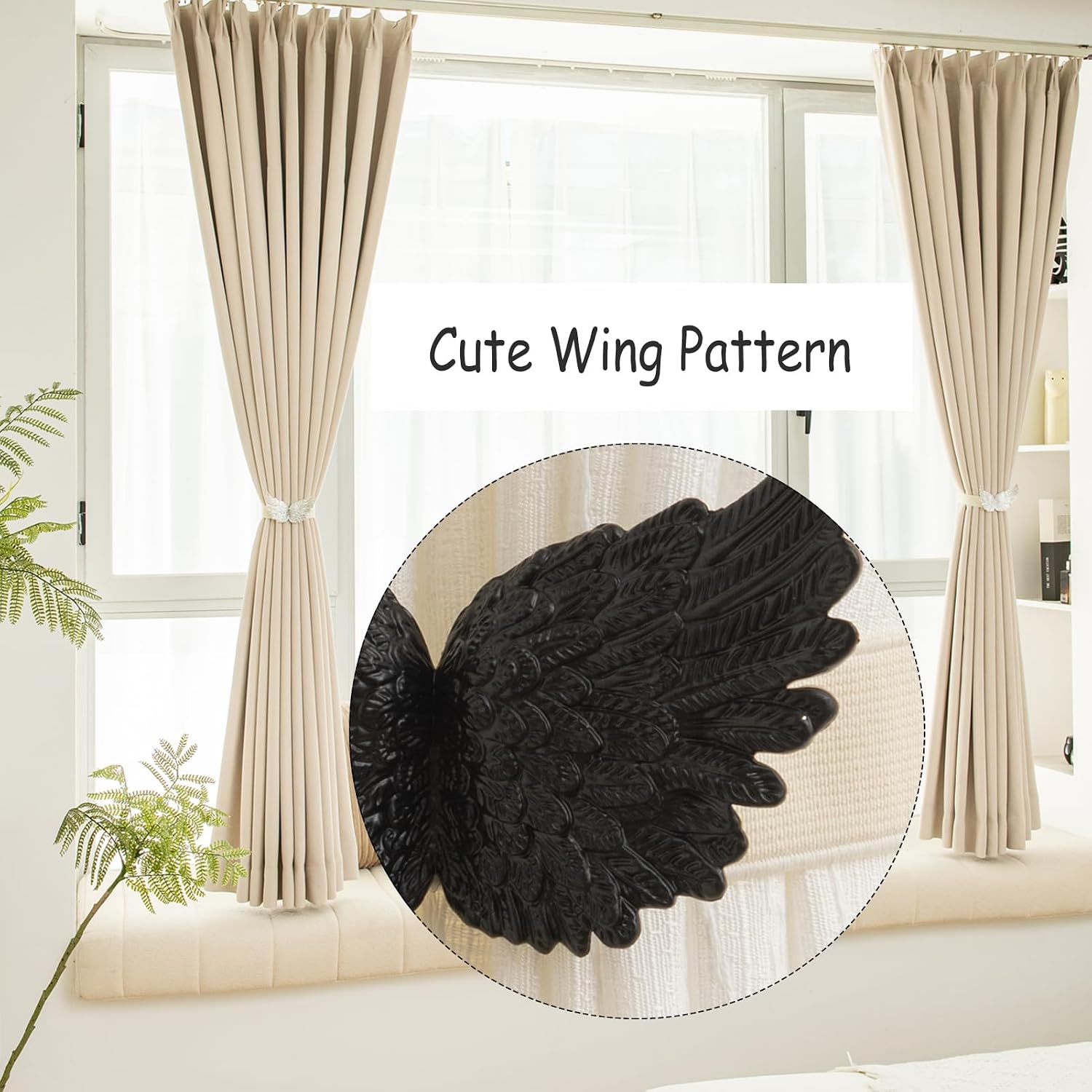 Butterfly Wing Shaped Curtain Tie Backs, 2Pack with Adjustable Elastic Bands, Elegant Curtains Holder for Window Treatment and Home Decor, Black