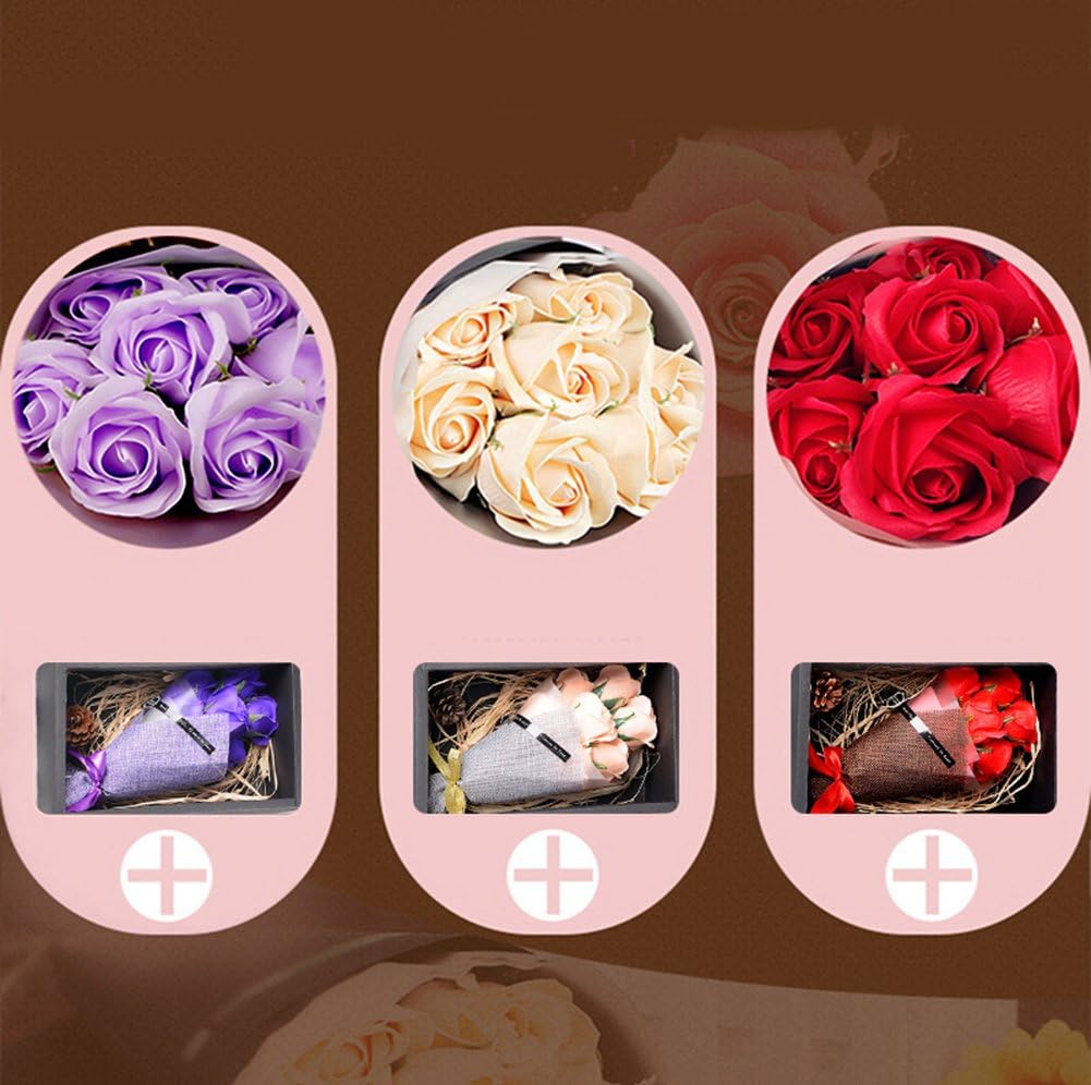 7pcs Rose Artificial Flowers Real Touch Soap Flower in Gifts Box, Suitable for Wedding Bouquets, Valentine's Day, Party, Anniversary, Decoration of Office and Home (Purple)