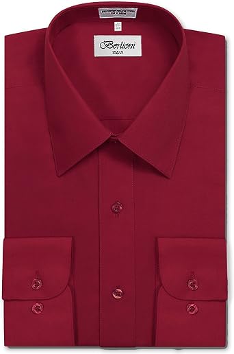 Mens Long Sleeve Solid Premium Dress Shirt Burgundy