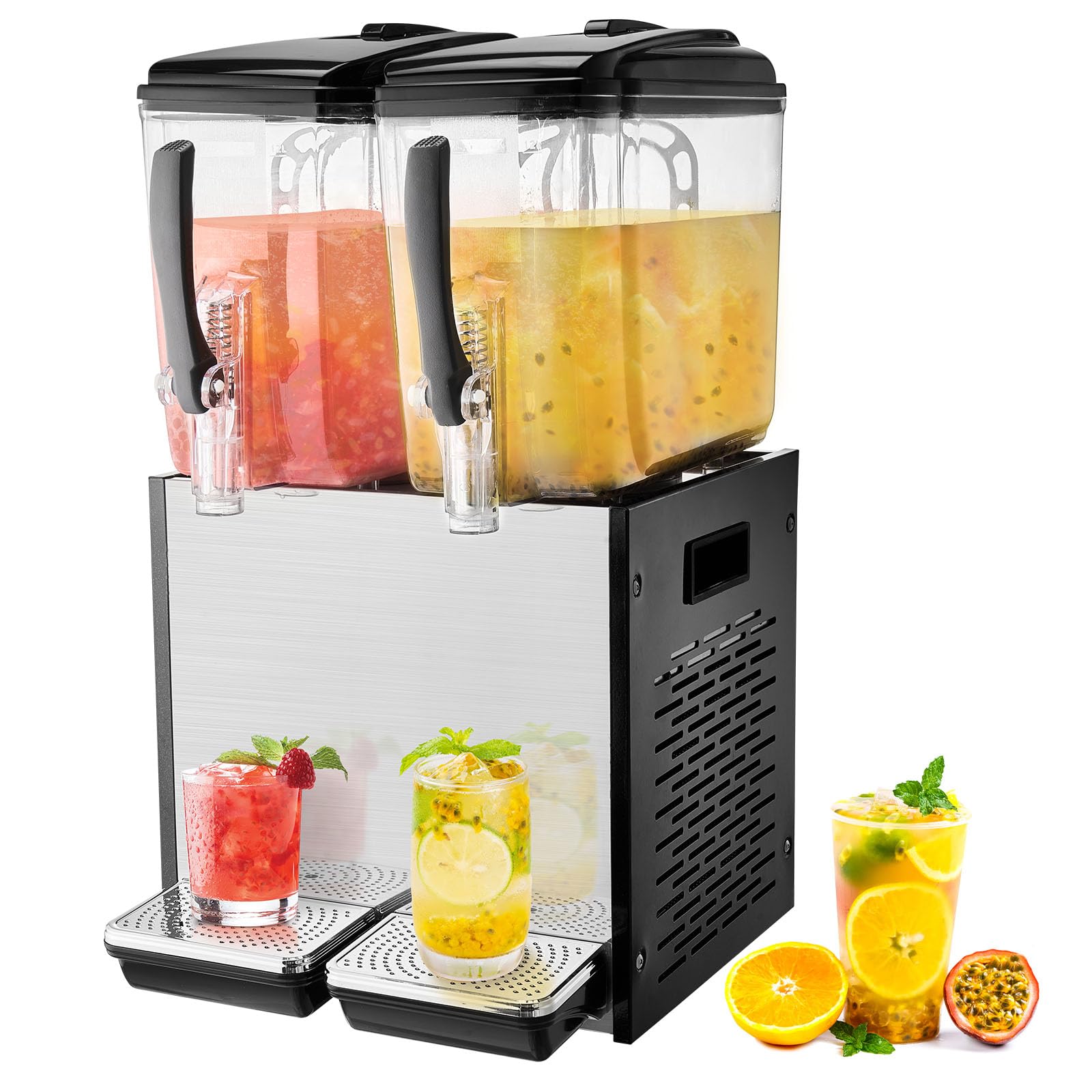 VEVOR Commercial Beverage Dispenser, 2 Tanks 12 L / 12.7 QT Per Tank Juice Dispenser, 286W Stainless Steel Ice Tea Drink Machine with 45°F-54°F Cooling Temperature, for Cold Drink Restaurant Bar Party