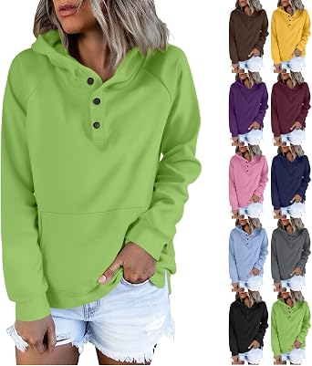 Womens Mock Neck Hoodies,2025 Plus Size Long Sleeve Button Collar Pullover Hooded Sweatshirts for Fall Going Out