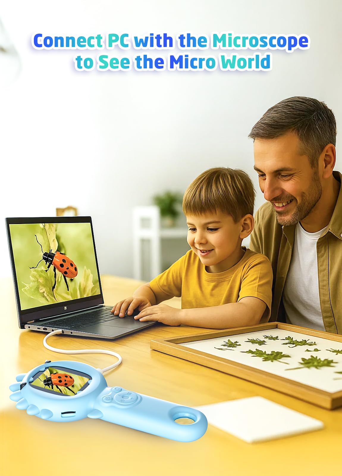 Microscope PHNIXGAM pour Enfants, Mini Microscope Portable pour Tout-Petits, kit de Sciences éducatives, Cadeaux de Noël et d'anniversaire, Jouets numériques pour Filles de 3 Ans et Plus