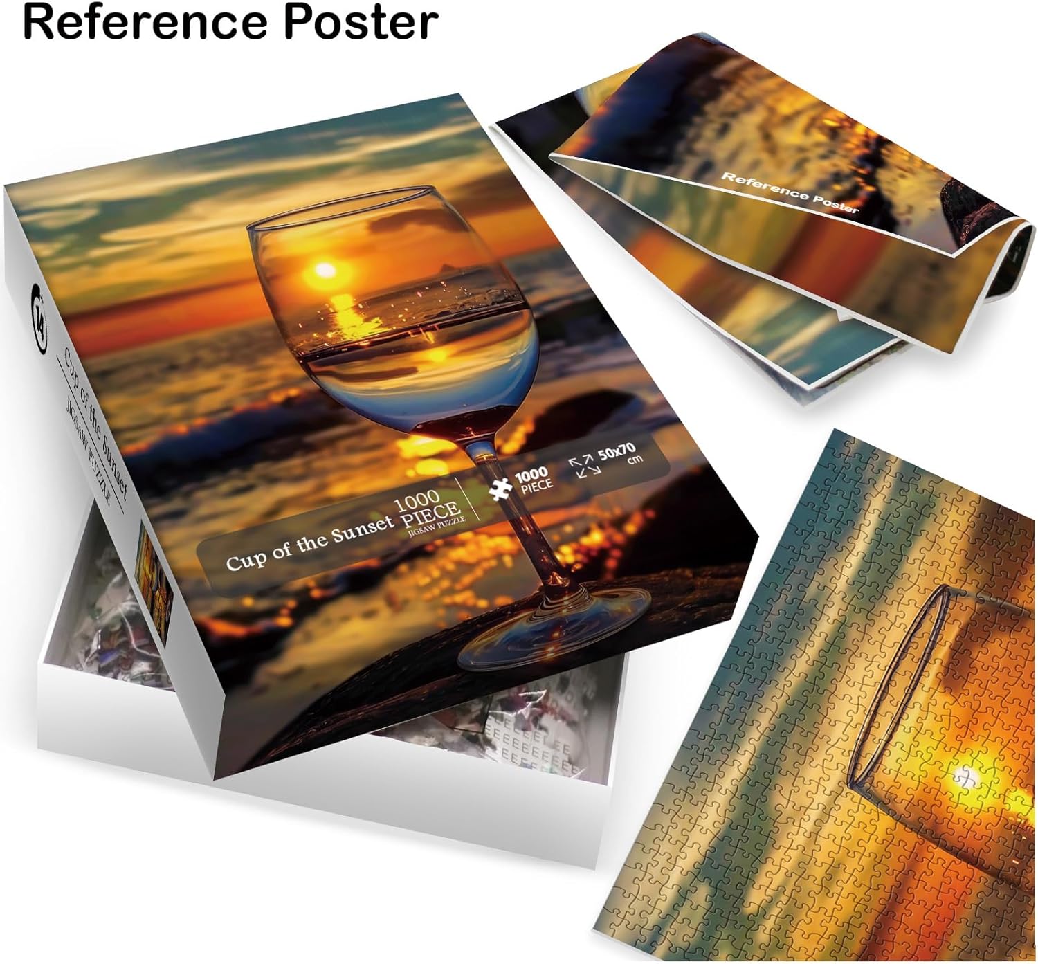 Beach Wine Sunset Puzzles for Adults 1000 Pieces, Ocean Art Landscape Jigsaw Puzzles, Pretty Beautiful Scene Puzzle
