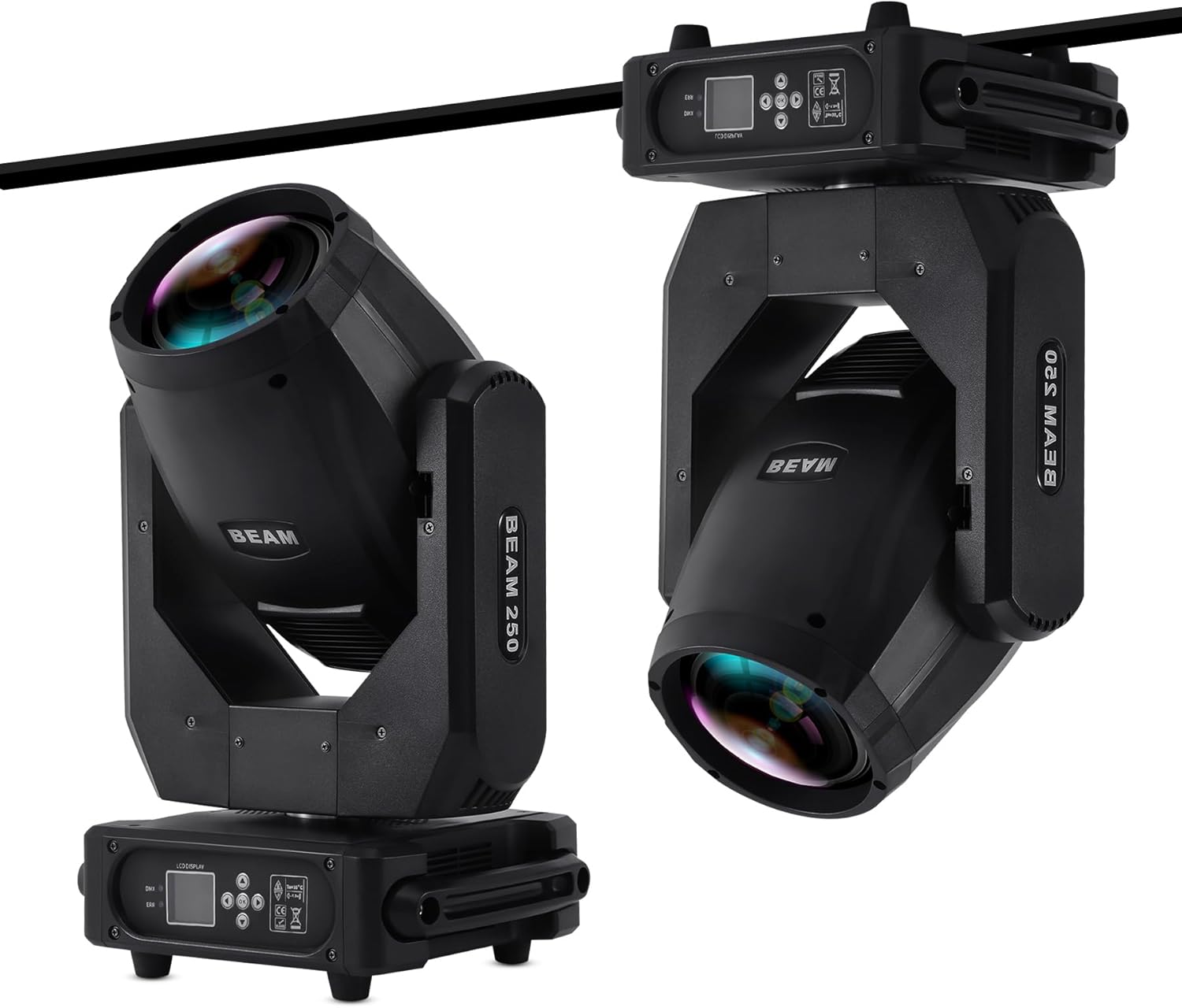 Ridgeyard 250W 7R 8+48 Prisms Moving Head Stage Light with 17 Gobos Effect, DMX512 Zoom Wash Beam Spotlight dj Lighting for Wedding Disco Bar Party Nightclub - 2 Pack