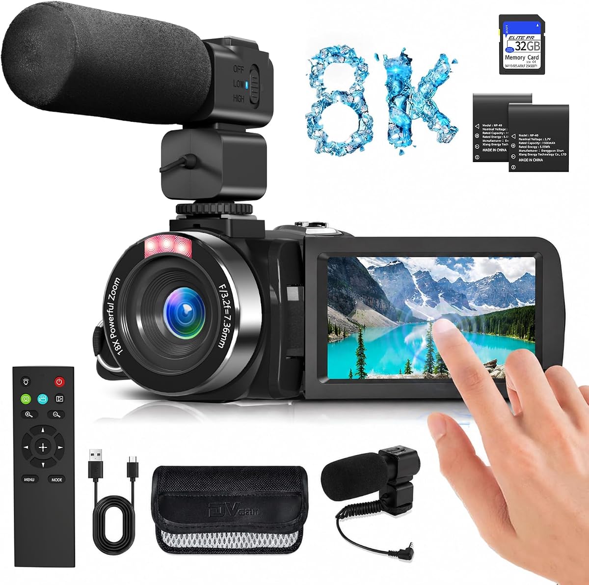 8K Video Camera 48MP UHD WiFi Vlogging Cameras for YouTube with 32GB Card | Recorder with 18X Digital Zoom, IR Night Vision,3.0-inch Touch Screen Camcorder,Microphone, Lens Hood, Stabilizer, Batteries