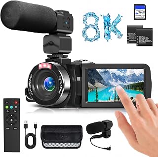 8K Video Camera 48MP UHD WiFi Vlogging Cameras for YouTube with 18X Digital Zoom, IR Night Vision,3.0-inch Touch Screen Camcorder, Includes 32GB Card, Microphone, Lens Hood, Stabilizer, Batteries