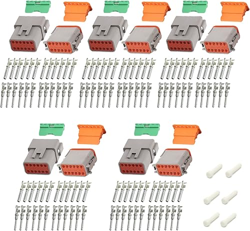 Miniatura 18 de Deutsch DT - Juego de 86 conectores de 2 pines, color gris, 10 unidades, conectores de cable eléctrico impermeables con contactos estampados y 2