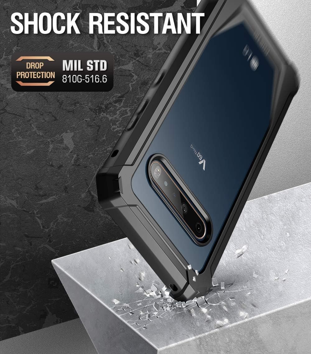 Poetic Guardian Series Case Designed for LG V60 ThinQ Case, Full-Body Hybrid Shockproof Bumper Cover with Built-in-Screen Protector, Black/Clear
