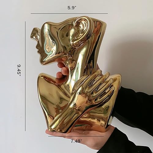 Miniatura 4 de Ceramics Estatua de cerámica, florero de cara, macetas de busto de cabeza para regalos de cumpleaños, decoración del hogar y la oficina (dorada)
