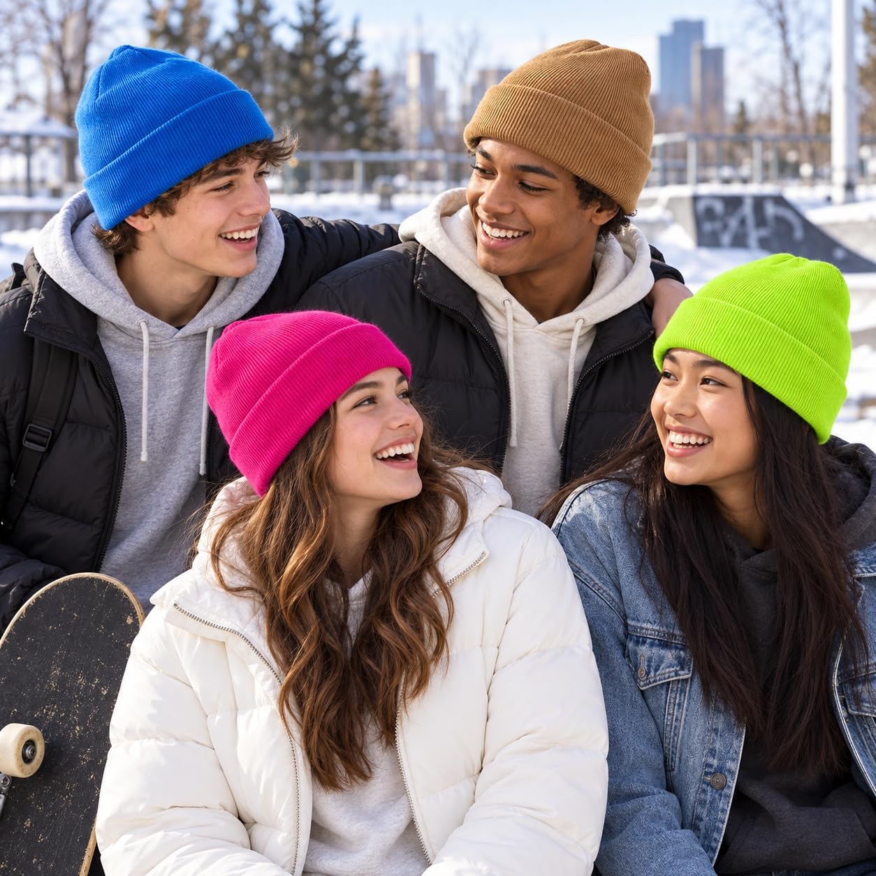 MENOLY 48 Pack Winter Beanies, Bulk Cold Weather Warm Stretch Knit Skull Caps for Mens Womens Unisex Girls Boys Hats Multicolors