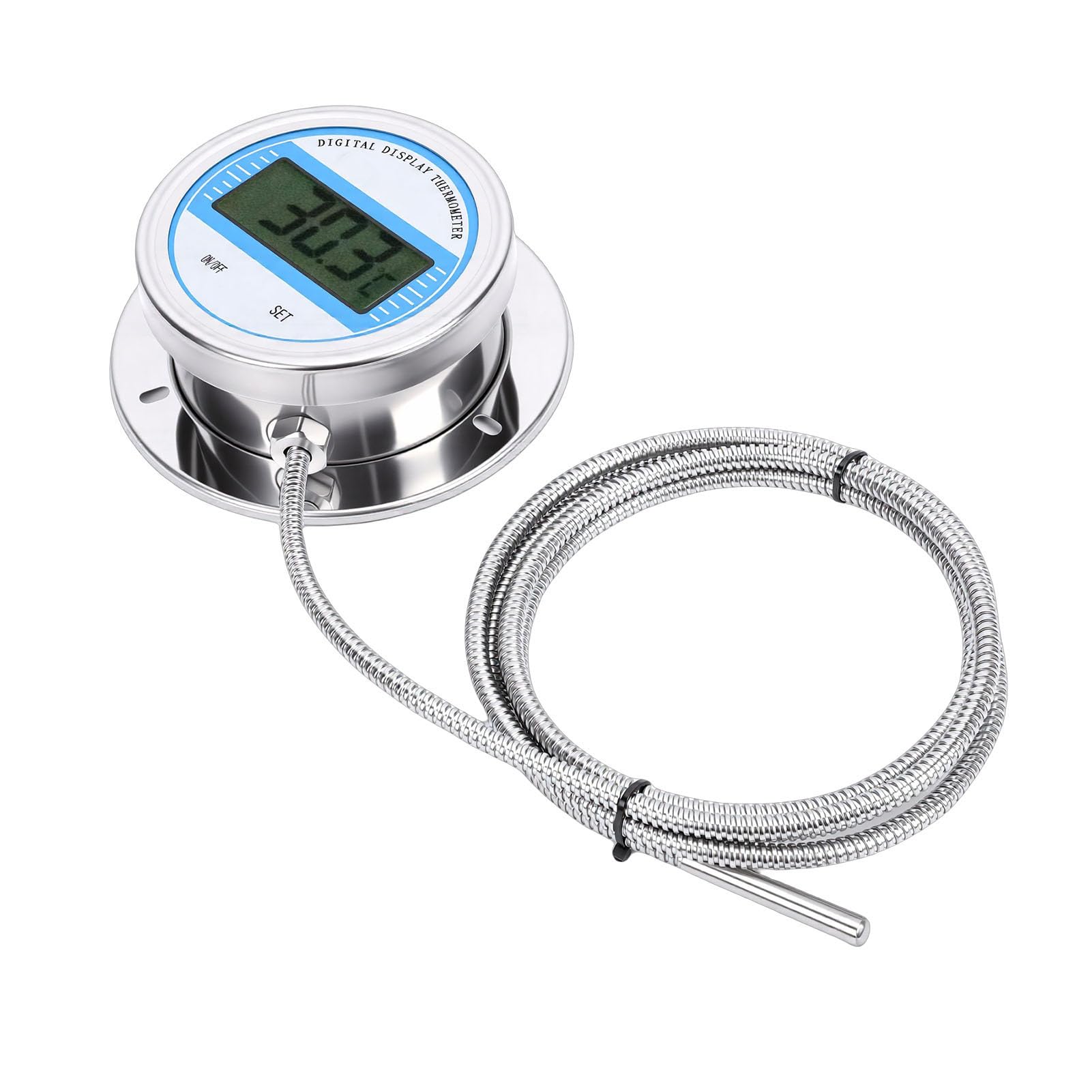 ASHATA Industrielles Digitales Thermometer, Vielseitige Wasserdichte Sonde mit 1 M Länge für - und Industrieanwendungen, Edelstahl