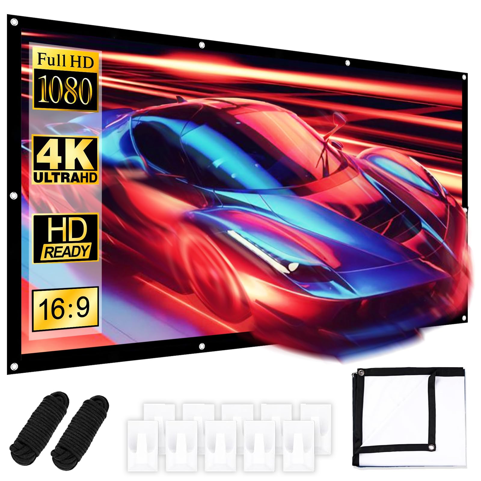 Tela Proiettore 60 Pollici 16:9 HD – Portatile, Pieghevole, Per Esterni E Interni (132x75cm)