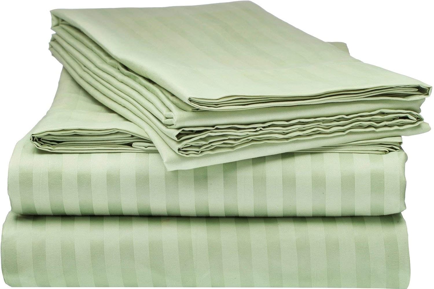 King Size 100% Organic Cotton 4-PCs Sheet Set 650 Thread Count Luxury Sheet Set King Size (76x80) Mattress Fits 10-12 Inch Deep Pockets (Stripe, Sage Green)