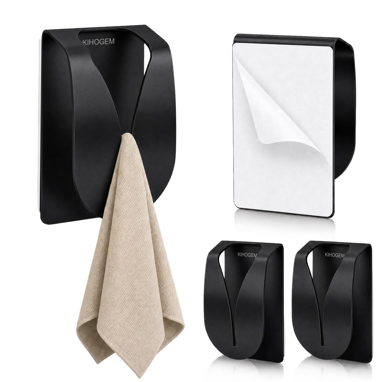 KIHOGEM 4Pcs Adhesive Kitchen Towel Holders, Black