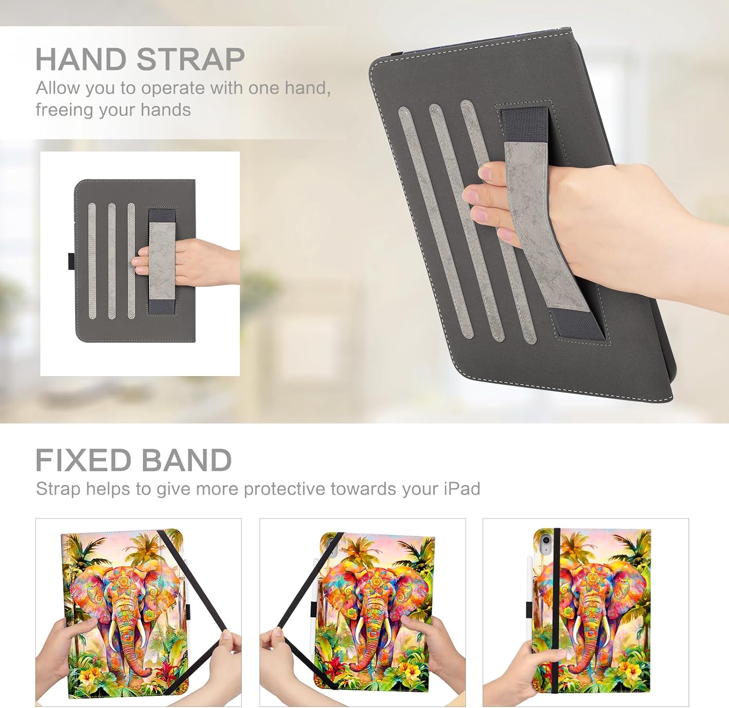 Lokigo Protective Case for iPad (A16) 11th Generation 11 Inch (2025), iPad 10th Generation Case, 10.9 Inch (2022) - Shockproof iPad 10th Gen Cover with Pencil Holder, Elephant