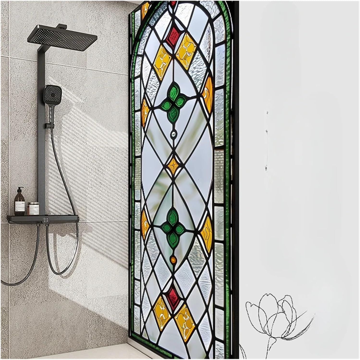 Home Stained Glass Film Retro Electrostatic Frosted Glass Sticker Window Film Window Sticker Stained Glass(Color02,60x120cm)