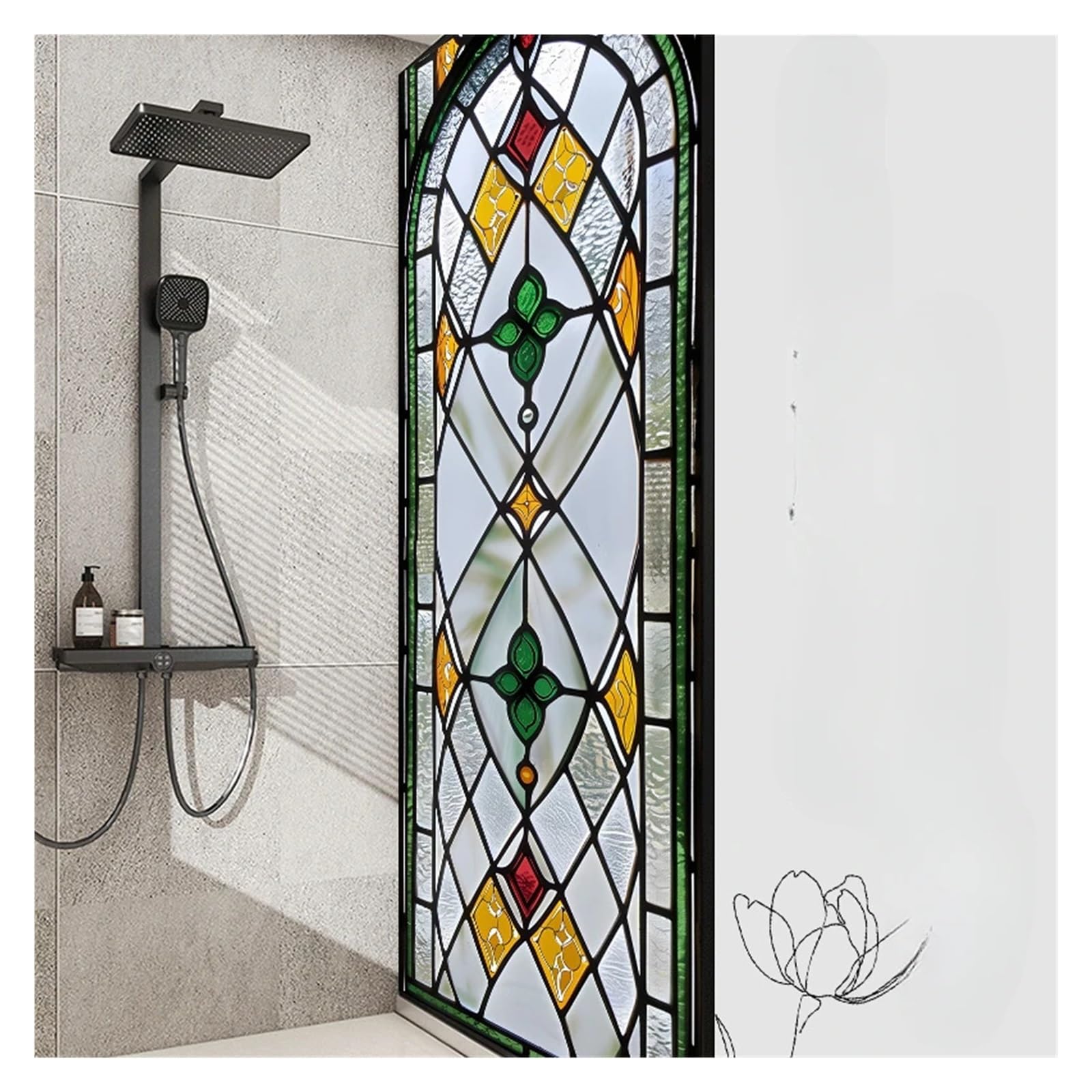 Retro-Fensterfolie Buntglasfolie, Retro-Aufkleber aus elektrostatischem Milchglas, Fensterfolie, Fensteraufkleber, Buntglas Fensterfolie Badezimmer(AZ016,60x100cm)