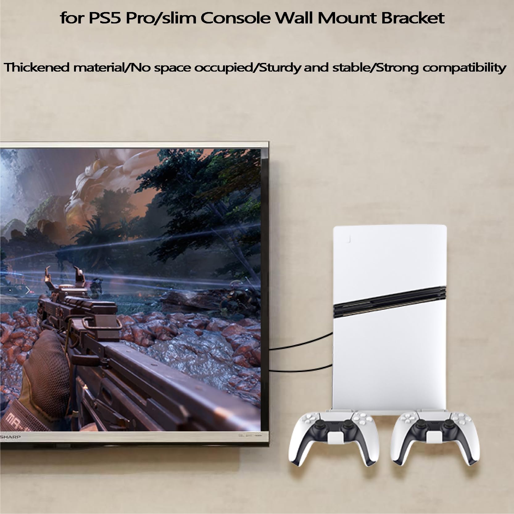 Soporte de Pared Base con soporte para mando Soporte de pared para colgar para PS5 Pro/ps5 Delgado Digital Edition y Disc Soporte de pared para consola Edition (Negro)