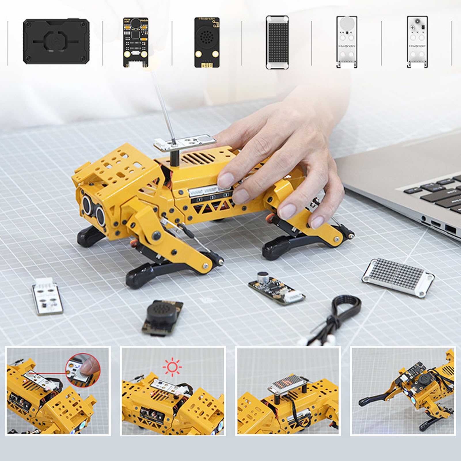 Robot Dog, AI Smart Pet, MechDog Quadruped Robot with Coreless Servos Vision Module Support Scratch Python Programmable PC Software APP Control, with Expansion Kit