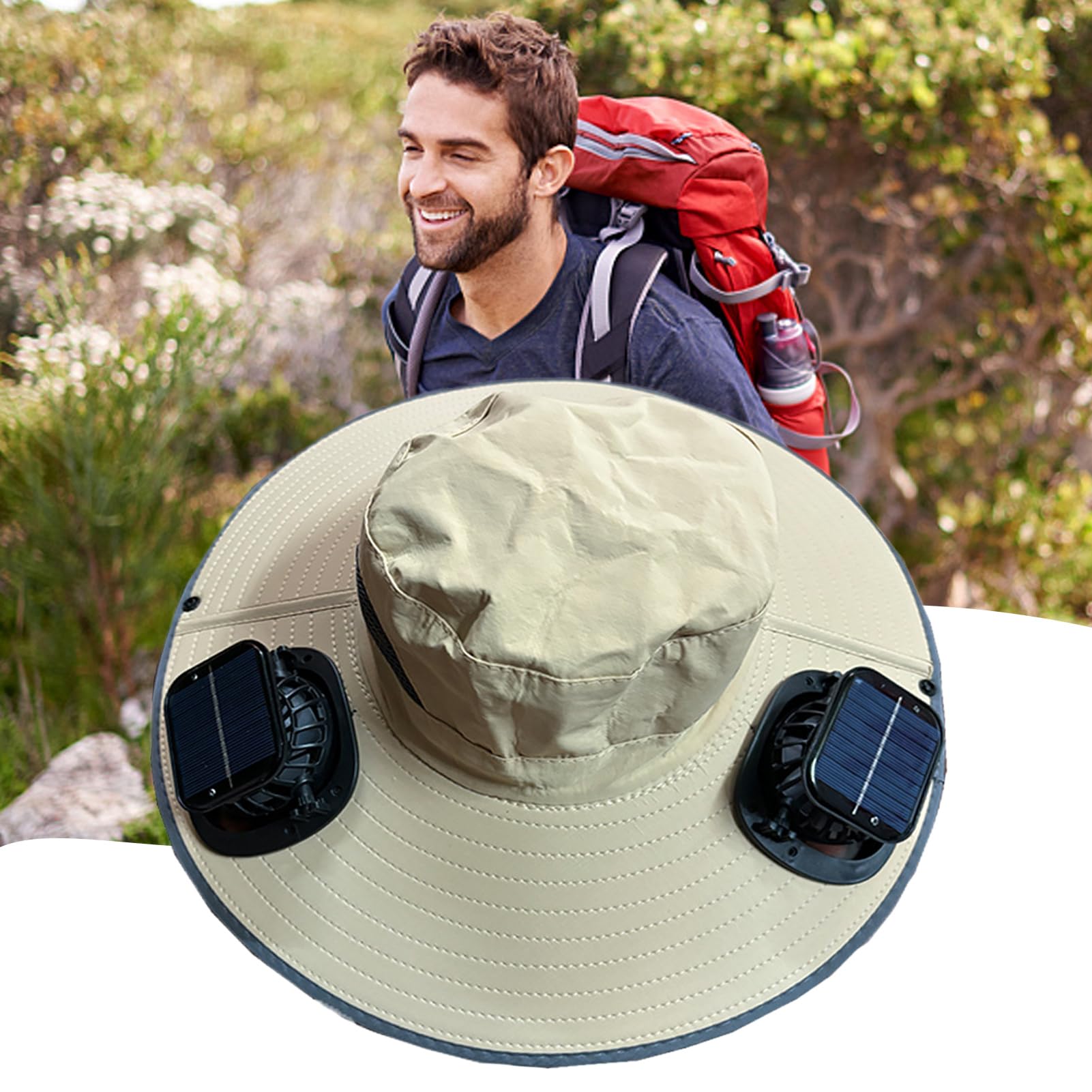 Cappello con Ventole a Energia Solare Cappello Leggero con Ventilatore | Cappello a Tesa Larga con Ventilatore Solare Outdoor Attrezzatura Personale Per Spiaggia Pesca Campe